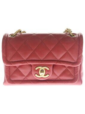 Chanel Mini Quilted 20 Chain Shoulder Bag 2-Way Red Lambskin Gold